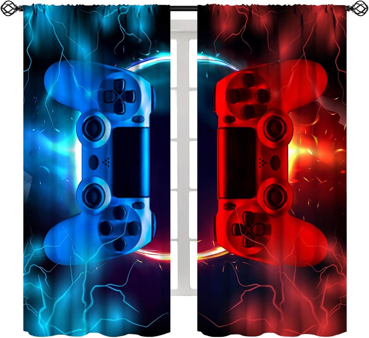 Gaming Console Cafe - Gaming Curtain Blue Red Arcade Console